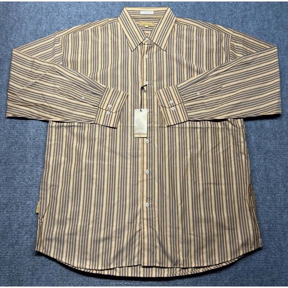 Vintage Koman Sport Shirt Mens 3XL Multicolor Striped Button Long Sleeve Y2K New